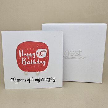 Boxed 40th Birthday Heart Stud Earrings Card, 2 of 3