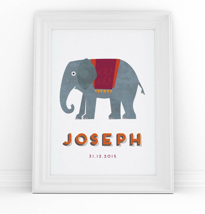 Personalised Name Elephant Print By Laura Danby