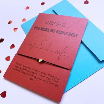 Personalised Anniversary Heart Card With Wish Bracelet, 3 of 9