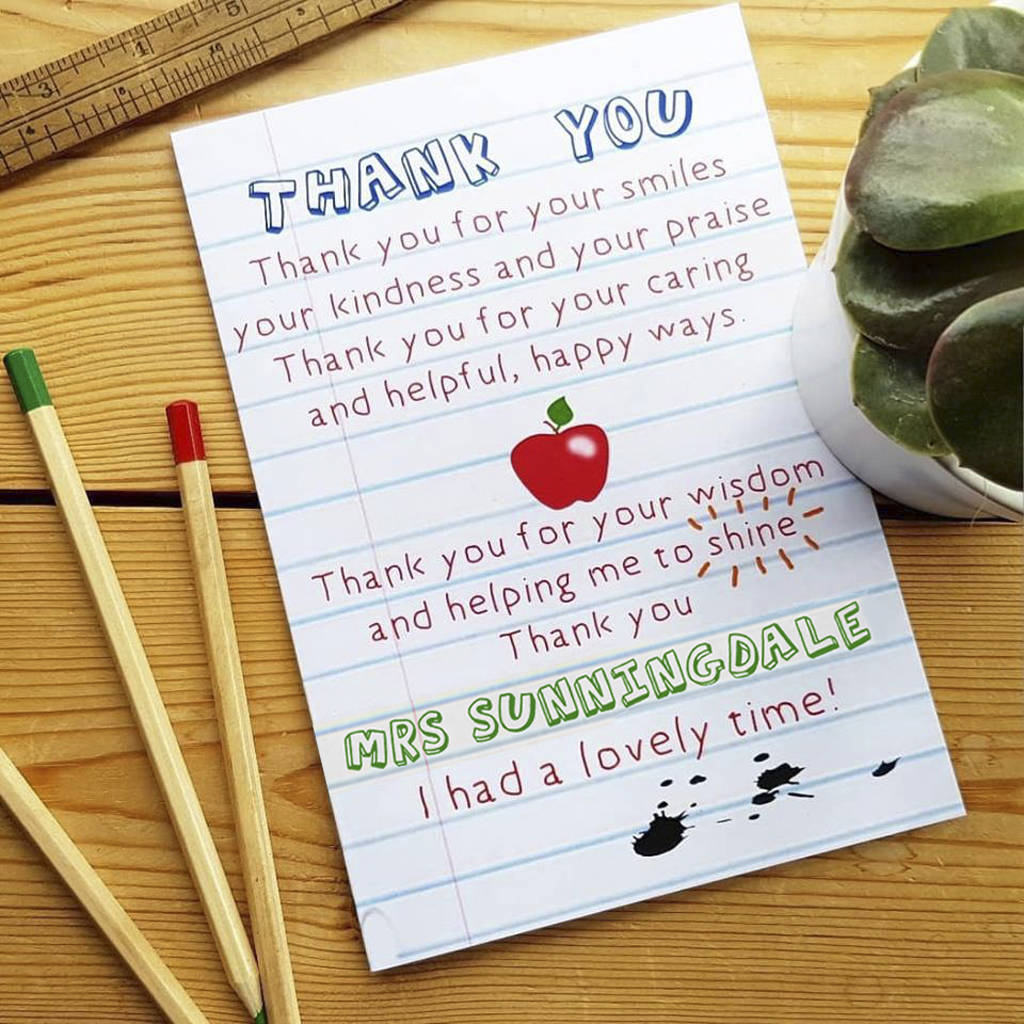 Teacher Thank You Poem Card By Giddy Kipper