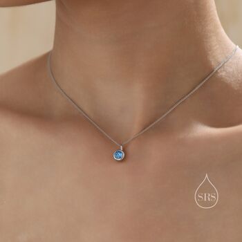 Sterling Silver Aquamarine Blue Cz Bubble Pendant Necklace, 6 of 12