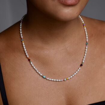 Freshwater Pearl Necklace With Gemstone Beads, 4 of 8