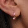 18 K Gold Plated Hot Pink Heart Cz Huggie Earrings, thumbnail 5 of 7