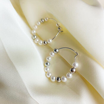 Sterling Silver And Pearl Bead Hoop Earrings, 4 of 4