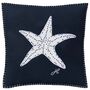 Embroidered Marine Starfish Cushion In Navy Blue Wool, thumbnail 1 of 2