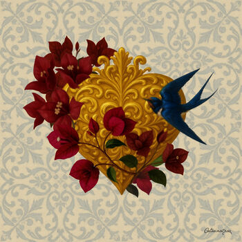 Catarina Diaz Portuguese Filigree Bougainvillaea Heart Art, 2 of 5