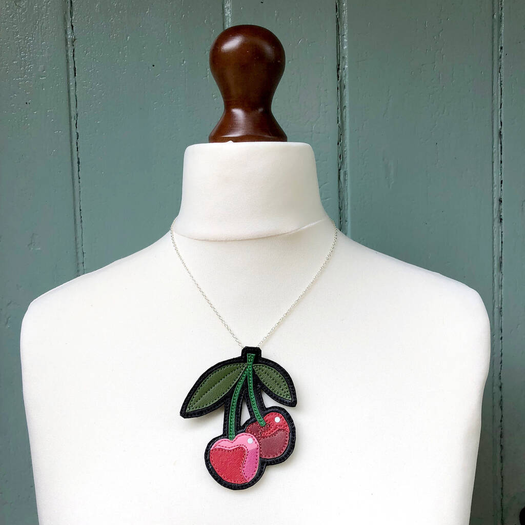 Cheeky Cherries Real Leather Fruit Necklace By Jo Gill Designer Maker