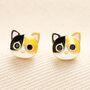 Enamel Cat Face Stud Earrings In Gold Plating, thumbnail 1 of 3