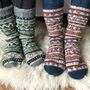 Fair Trade Fair Isle Wool Unisex Slipper Socks, thumbnail 1 of 10