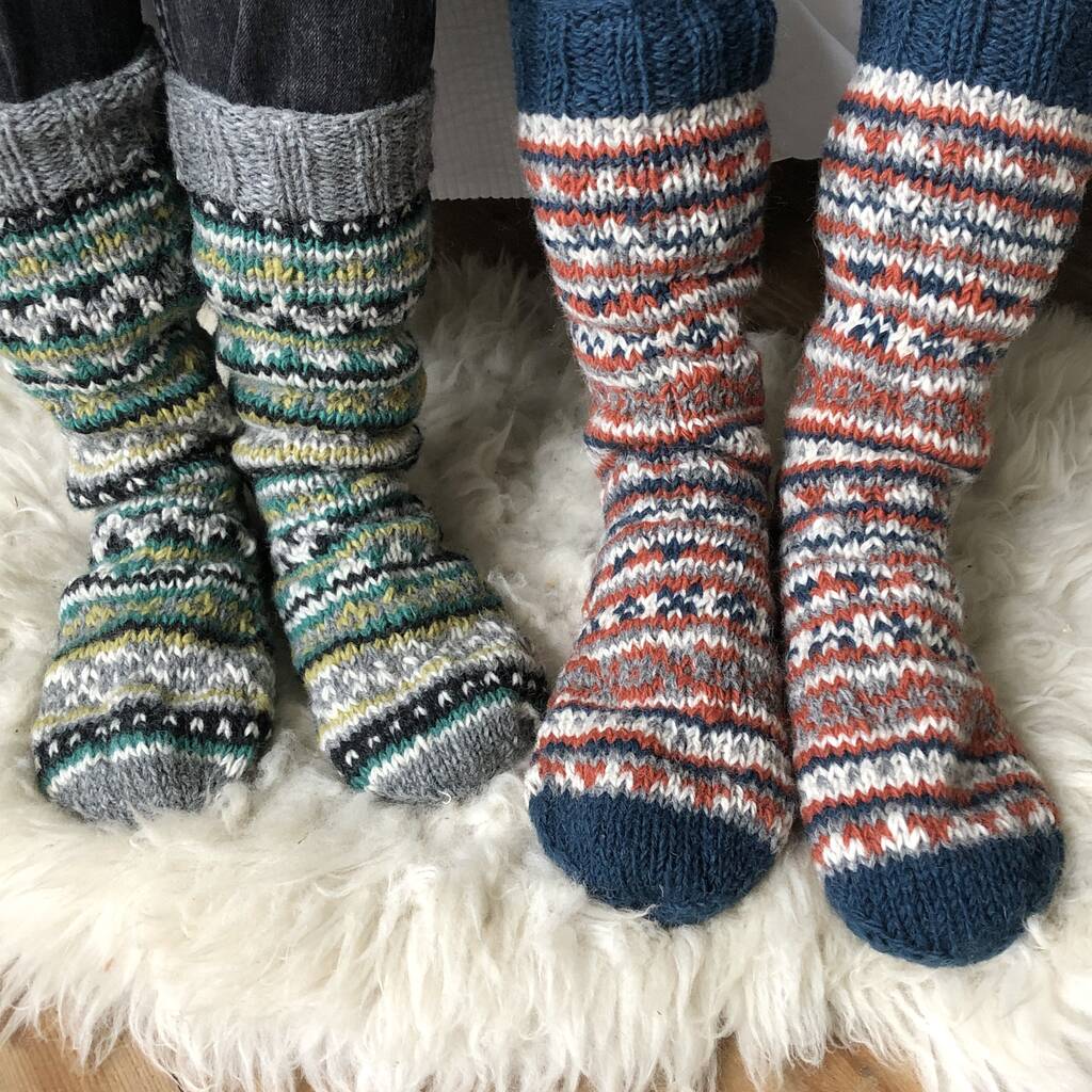 Fair Trade Fair Isle Wool Unisex Slipper Socks, 1 of 10