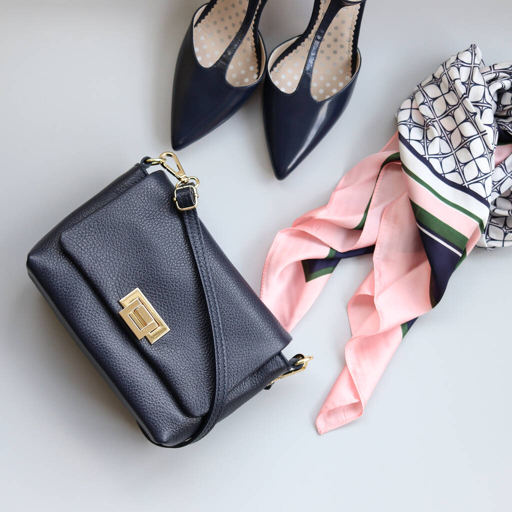 Leather Shoulder Cross Body Bag, Navy Blue By The Leather Store