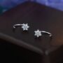 Sterling Silver Clear Cz Flower Huggie Hoop Earrings, thumbnail 1 of 12