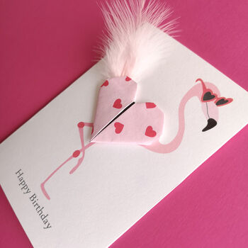 Flamingo Origami Heart Birthday Card, 4 of 6