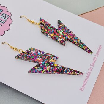 Large Rainbow Lightning Bolt Earrings, 3 of 5