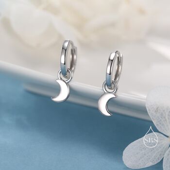 Crescent Moon Charm Huggie Hoop Earrings, 4 of 12