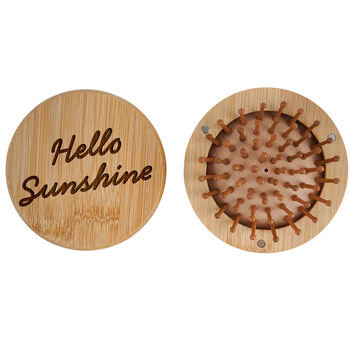 Bon Voyage 'Hello Sun..' Travel Mirror Hairbrush | Gift Bag | Holiday Accessory | Wooden Brush, 3 of 4