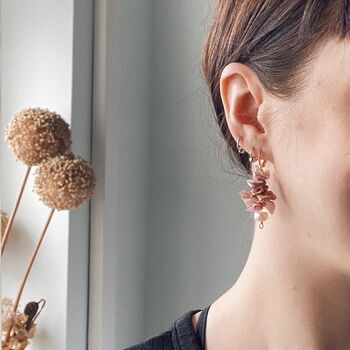 Eco Printed Silk Ruffle Pearl Earrings, 6 of 10