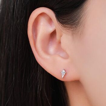 Rhombus Cz Screwback Earrings In Sterling Silver, 3 of 11