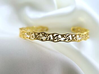 16 K Gold Floral Cut Out Adjustable Cuff Bracelet Hollow Vine Design Elegant Gold Plated Filigree Bracelet Gift For Her, 8 of 9
