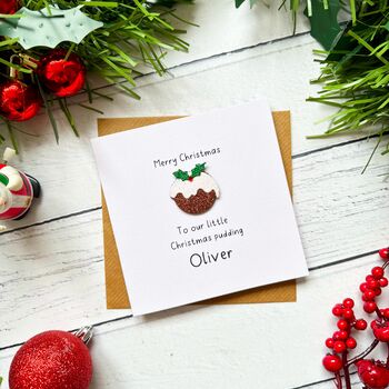 Little Christmas Pudding Personalised Christmas Card, 3 of 3