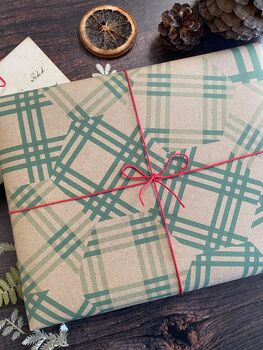 Patchwork Green Cheque Paper Fibre Wrapping Paper, 3 of 12