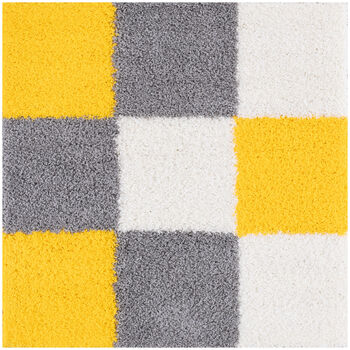 The Rugs Geometric Shaggy Rug Yellow Checkered Rug, 8 of 12