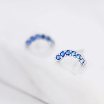 Ombre Sapphire Blue Cz Curved Bar Stud Earrings, 2 of 12