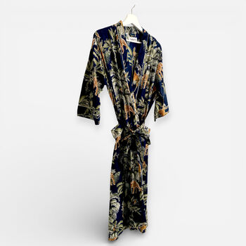 Giraffe Print 100% Cotton Dressing Gown Kimono In Dark Blue, 2 of 3