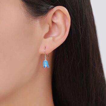 Sterling Silver Enamel Bluebell Flower Drop Dangle Earrings, 6 of 11