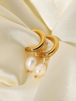 18 K Thick Gold Freshwater Earrings, 4 of 5