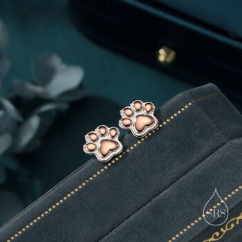 Sterling Silver Cute Paw Print Stud Earrings, 2 of 10