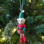 Handmade Felt Cheeky Elf Hanging Christmas Decoration, thumbnail 4 of 6
