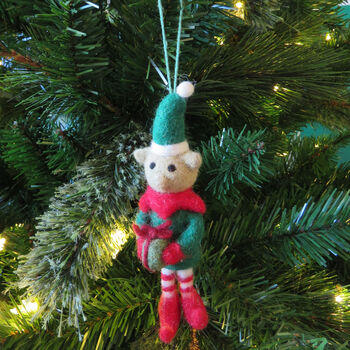 Handmade Felt Cheeky Elf Hanging Christmas Decoration, 4 of 6