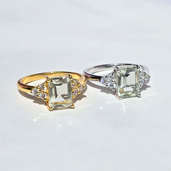 Green Amethyst Emerald Cut Ring In Sterling Silver And Gold, 12 of 12