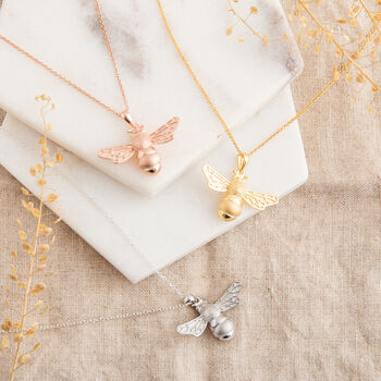Gold Plated Sterling Silver Bee Necklace, 2 of 3