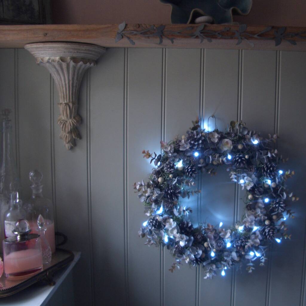 Indoor Pre Lit Christmas Frosted Wreath With Berries By Pippa Designs