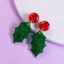 Festive Holly Earrings, Christmas Gift For Her, thumbnail 1 of 6