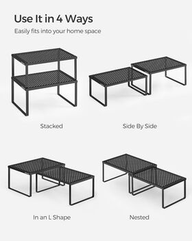 Spice Rack Set Cupboard Organiser Stackable Shelves, 5 of 6