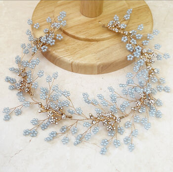 Blue Gypsophila Bridal Hair Vine, 4 of 7