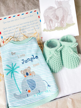 Baby Gift, Green And White Postable Letterbox Hamper, 2 of 5