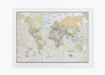 Framed Push Pin Classic World Map – Travel Tracker Canvas Pinboard, 3 of 12