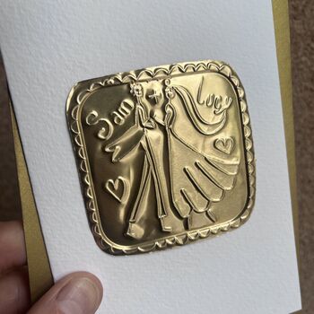 Handmade Personalised Bride And Groom Gold Wedding Card, 3 of 4