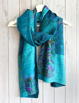 Kantha Handstitched Upcycled Silk Scarf, 2 of 8