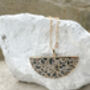 Dalmation Jasper Big Semi Circle Real 18k Gold Plated Necklace, thumbnail 7 of 8