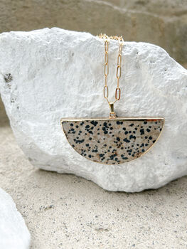 Dalmation Jasper Big Semi Circle Real 18k Gold Plated Necklace, 7 of 8
