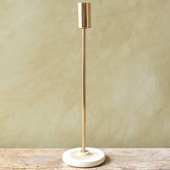 Candlestick Holder With Glazed Base In Gold Toned Metal, 3 of 7