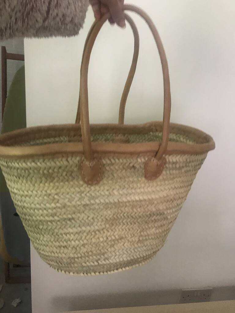Handmade French Market Baskets Long Leather Handles By Ville De Fleurs