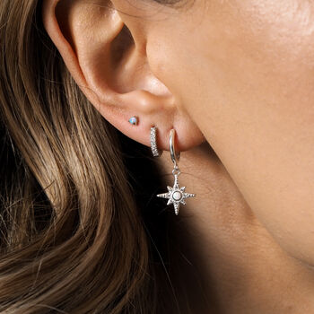 Lulia. Sterling Silver Opal Star Hoop Earrings, 3 of 4