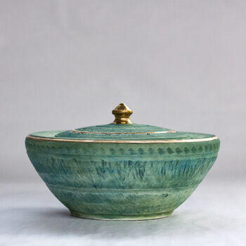 Handmade Green Porcelain Chattered Lidded Pot 24 C Gold, 3 of 5