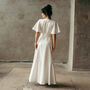 Simple Ivory Satin Wedding Dress With Flutter Sleeves And High Low Skirt, thumbnail 6 of 7